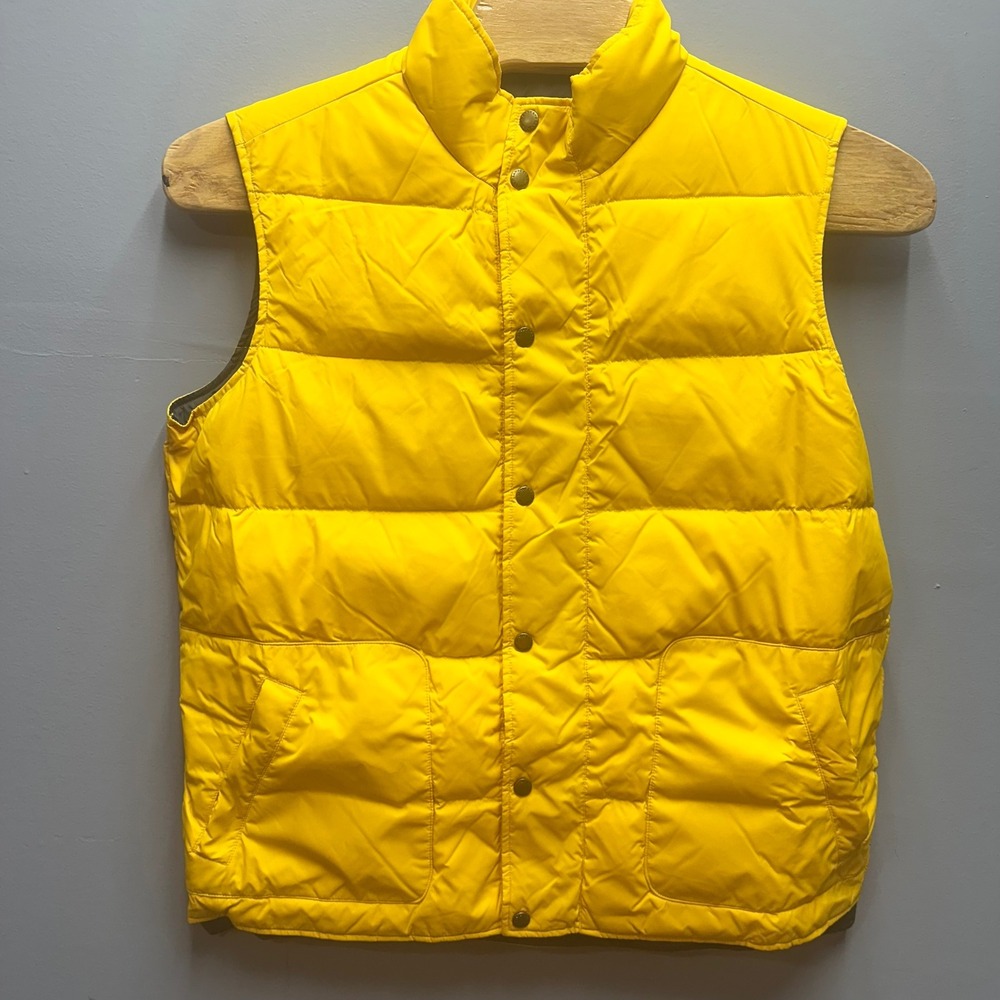 Lands End Down Puffer Vest Mens L Yellow 80% Down Snap Front Insulated